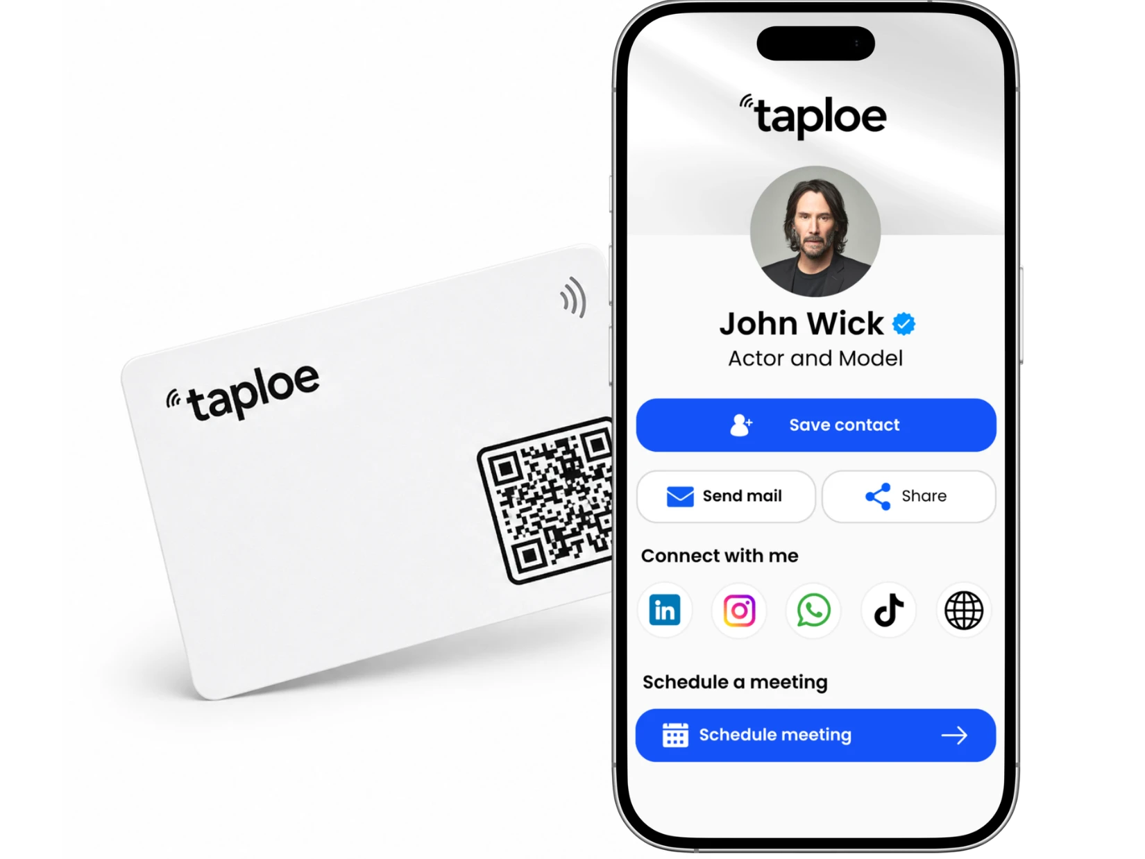 Tarjeta Taploe y perfil digital en un teléfono