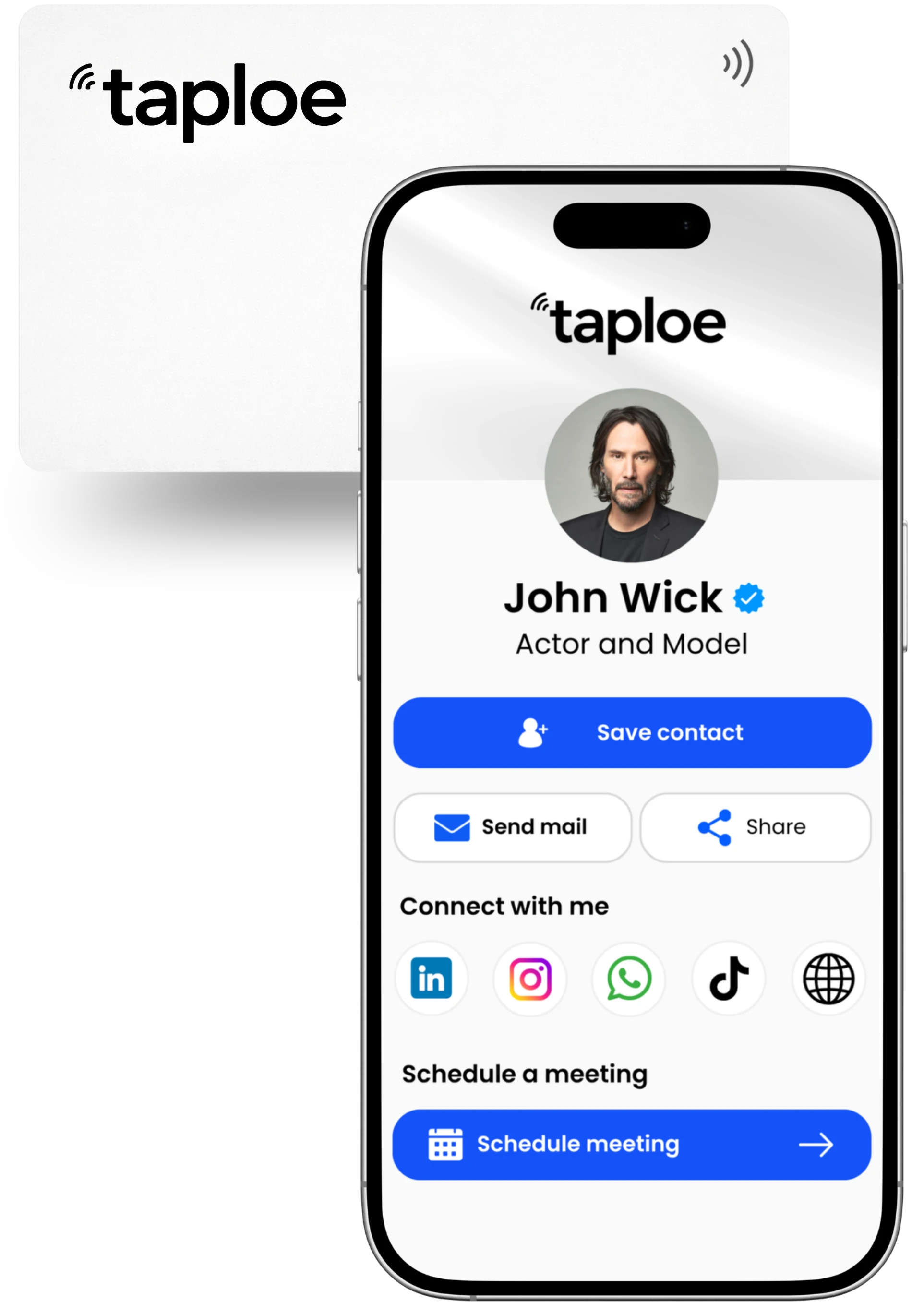 Tarjeta Taploe y perfil digital mostrado en un teléfono