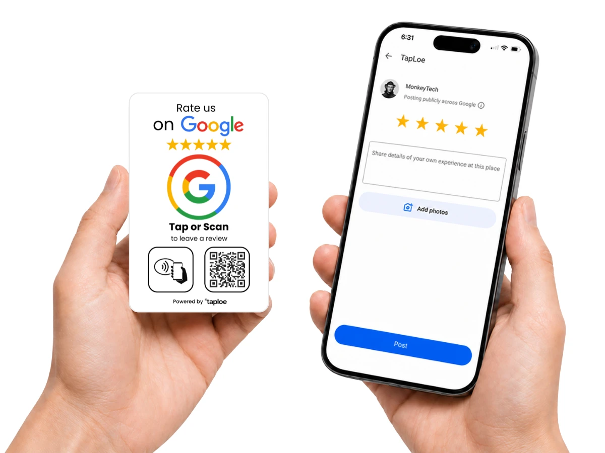 Tarjeta NFC para recibir reseñas de Google en uso